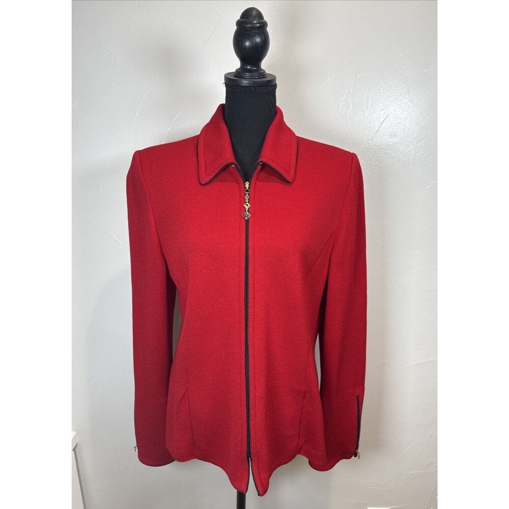 St. John Collection by Marie Gray Red Zip Jacket Blazer Size 12 Santana? VTG